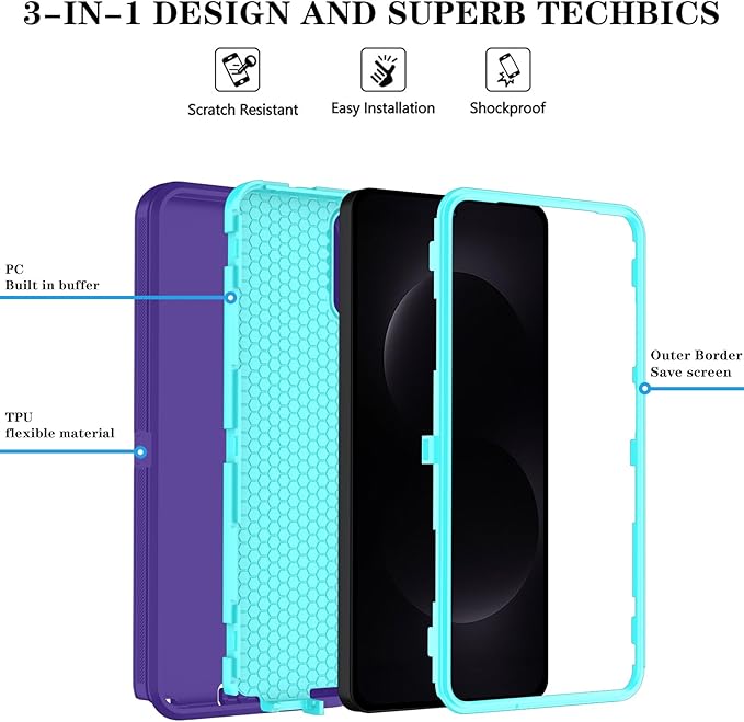 ONOLA Phone Case for Samsung Galaxy S26 Ultra Case with HD Screen Protector, Heavy Duty Shockproof & Dropproof 3-Layer Cover Phone Case for Galaxy S26 Ultra 6.9'',PurpleSkyBlue