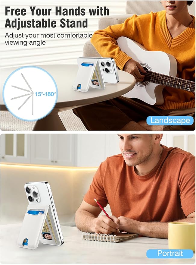 TopMade for MagSafe Wallet with Adjustable Stand, Strongest Magnetic Phone Card Holder for iPhone 17/16/15/14/13/12 Series, Leather RFID Blocking Wallet, ID Window, Fit 6 Cards, White