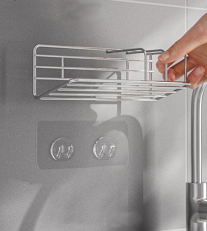 Adhesive Sponge Holder for Kitchen Sink, Stainless Steel Kitchen Brush Holder Soap Rack Sink Stopper Rack Sponge Caddy