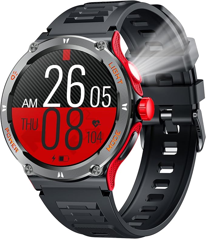 Smartwatch for Men Android Fitness Tracker: 1.53" Military Smart Watch with Flashlight Compass Make Answer Bluetooth Call Android iPhone Compatible 3ATM Waterproof Sport Watch Sleep Heart Rate Monitor