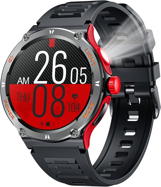 Smartwatch for Men Android Fitness Tracker: 1.53" Military Smart Watch with Flashlight Compass Make Answer Bluetooth Call Android iPhone Compatible 3ATM Waterproof Sport Watch Sleep Heart Rate Monitor