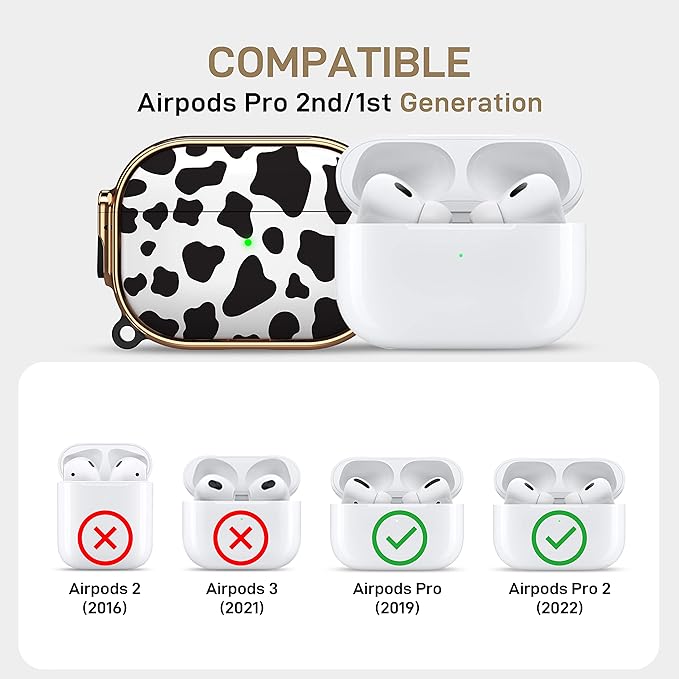 Maxjoy for AirPods Pro 2nd/1st Generation Case with Lock, Cute AirPods Pro 2 Case Lock Protective Hard AirPod Pro Cover for Women Men with Keychain for Airpod Pro (2023/2022/2019), Cow Print