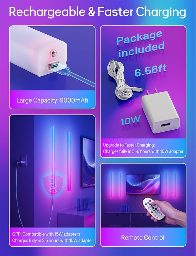 30 inch Wireless Wall Lights Color Changing RGB LED Syncs to Music Remote Control, Battery Operated Wall Light Bar Wall Sconces for Bedroom Party Gaming Room Decor