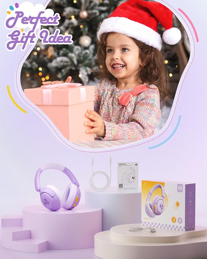 Kids Bluetooth Headphones, 85dB Volume Limiter, Foldable Wireless Over-Ear Headphones for iPad, Travel, 75H Playtime, Bluetooth 5.4, Built-in Mic, Purple