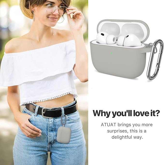 ATUAT for AirPods Pro 3 Case Cover with Cleaner, Protective Soft Silicone Skin with Keychain for Women Men for Apple AirPods Pro 3rd Generation Case(2025), Front LED Visible, Grey