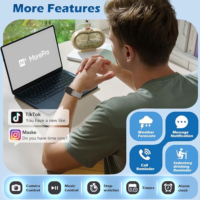 MorePro Smart Fitness Tracker – 24/7 Heart Rate & Blood Oxygen Tracking, Sleep & Activity Monitor, 120+ Sport Modes, IP68 Waterproof Smart Watch for Android iOS Women Men