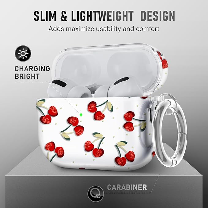 Compatible Airpods Pro 3 Case (2025),Soft Cute Cherry Print Silicone Protective Cases for Apple AirPods Pro 3rd Generation Case,Airpod Pro 3 Cover with Keychain&Cleaner Kit for Women/Girls,Cherry