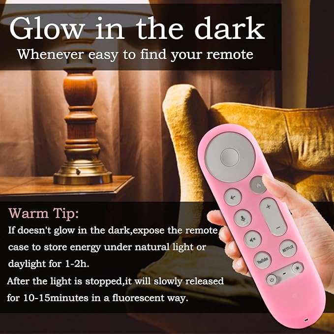 2Pack Remote Cover Compatible with Google Chromecast 4K 2024,Protective Case for Google TV Streamer 4K 2024 Voice Remote Glow Sky Blue&Glow Pink