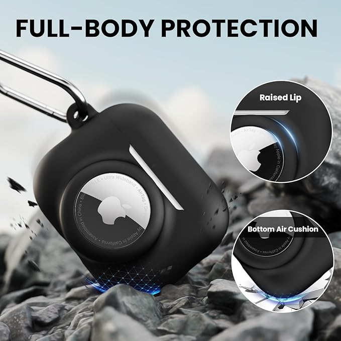 2 in 1 Silicone Case Compatible with AirPods Pro 3 and AirTag, Shockproof Protective Case Cover for AirPods Pro 3rd Generation 2025 with Cleaner Kit & Carabiner (Black)