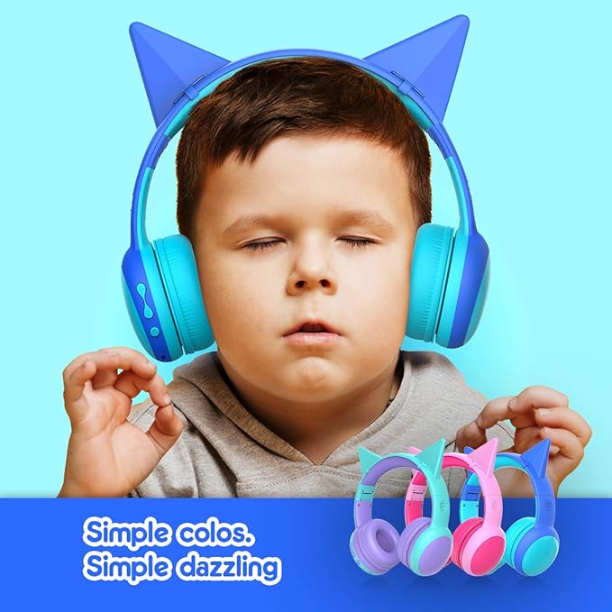 gorsun Kids Bluetooth Headphones, Portable Wireless Headset for Kids, Bluetooth 5.3, Over-Ear Toddler Headphones with Microphone, 85dB Volume Limited, 40 Hours Playtime (Purple+Blue)