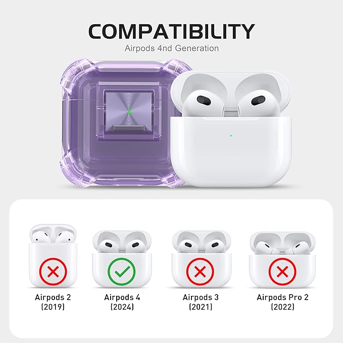 Valkit Compatible AirPods 4th Generation Case Cover, Soft TPU Airpods 4 Case with Cleaner Kit, Shockproof Protective Cases with Keychain for Apple AirPods 4 Gen Cases for Women Men(Lock Purple)