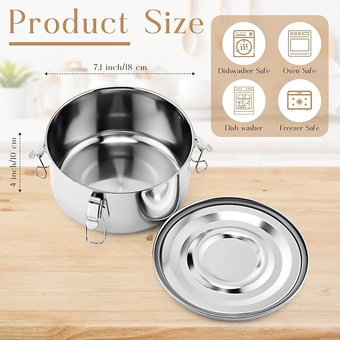 4 Pcs Stainless Steel Bento Box 74 oz Reusable 304 Stainless Steel Food Storage Containers with Lockable Clips to Leak Proof, Dishwasher Safe