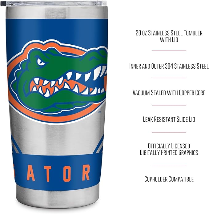 Rico Industries NCAA 20oz Stainless Steel Tumbler with Lid - Great For Coffee, Tea, Water or Cocktails