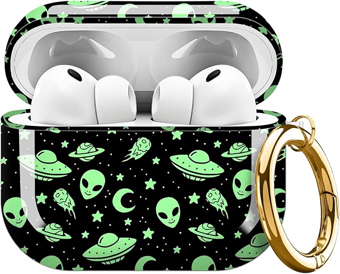 Compatible with AirPods Pro 3 Case 2025 for Women Girls – Cute Shockproof Protective Cover with Gold Round Buckle, Anti-Drop Soft Case for AirPod Pro 3rd Gen (Cute Aliens)