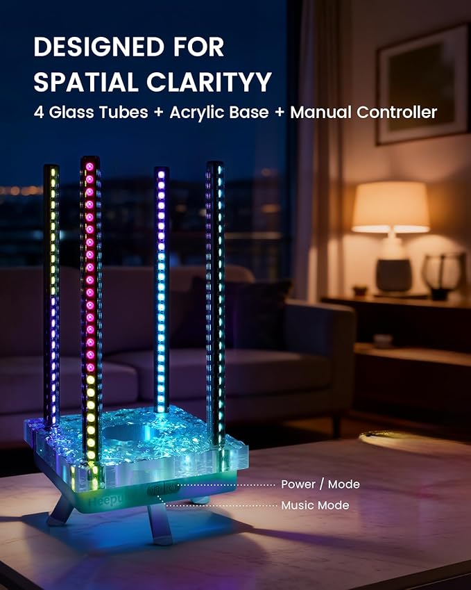 Music Sync RGB Table Lamp with Acrylic Platform, App & Sound Reactive LED Ambient Light for Gaming Rooms, Parties & Desk Setup (White)