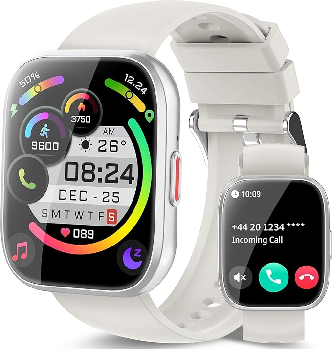 aycy Smart Watch for Men Women Bluetooth Call, 1.85" HD Touch Screen Fitness Watch with Sleep Heart Rate Monitor, 112+ Sports Modes, IP68 Waterproof Activity Trackers for Android iOS, Beige