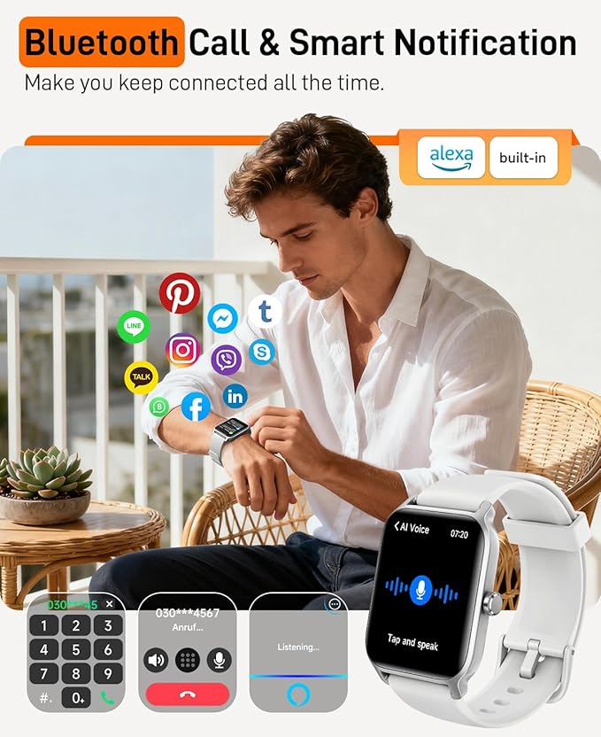 Smart Watches for Women Men, 2026 Smartwatch 1.85''Alexa Fitness Tracker Smart Watch Compatible for Android iPhone with Bluetooth Call (Answer/Make), 3ATM Waterproof Heart Rate/Sleep/SpO2 Monitor 120+