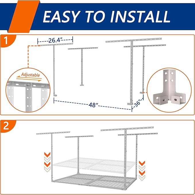 3 x 4FT Overhead Garage Storage Rack,Adjustable Ceiling Storage Racks,Garage Shelving Heavy Duty Storage Organizer System,Load 400LBS Weight(White)