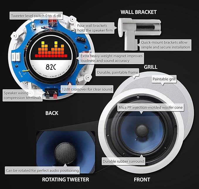 82C Silver Ticket In-Ceiling Speaker with Pivoting Tweeter (8 Inch in-ceiling) 1 Piece, 11 inch overall size