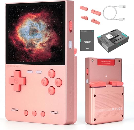 Trimui Brick Hammer Handheld Game Console with 3.2 inch IPS Screen and 3000mAh Battery, Retro Video Games Console with Pre-Installed 64GB TF Card and WiFi Function (Rose Gold)