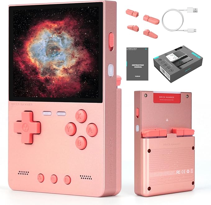 Trimui Brick Hammer Handheld Game Console with 3.2 inch IPS Screen and 3000mAh Battery, Retro Video Games Console with Pre-Installed 64GB TF Card and WiFi Function (Rose Gold)