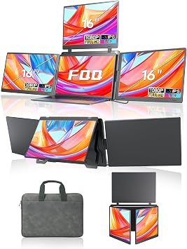 16" Quad Monitor Laptop Screen Extender, Triple Screen Monitor Extender