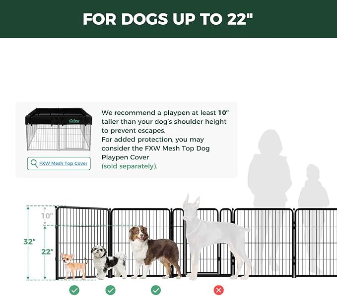 FXW Homeplus Unleashed Indoor Dog Playpen - Stress-Free and Safe Play, Heavy Duty 32 Inch 8 Panels Dog Pen for Small and Medium Dogs, Black│Patented