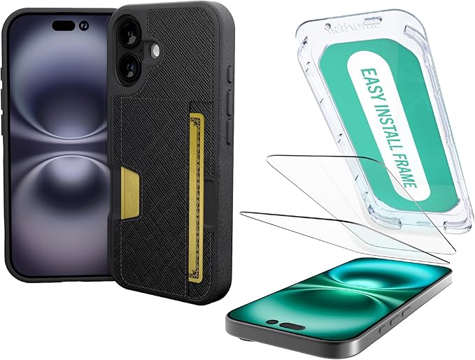 Smartish® iPhone 17 Wallet Case + Screen Protector - [Slim + Protective] Phone Case Credit Card Holder + 2-Pack Tempered Glass Screen Protectors for Apple iPhone 17 - Black Tie Affair