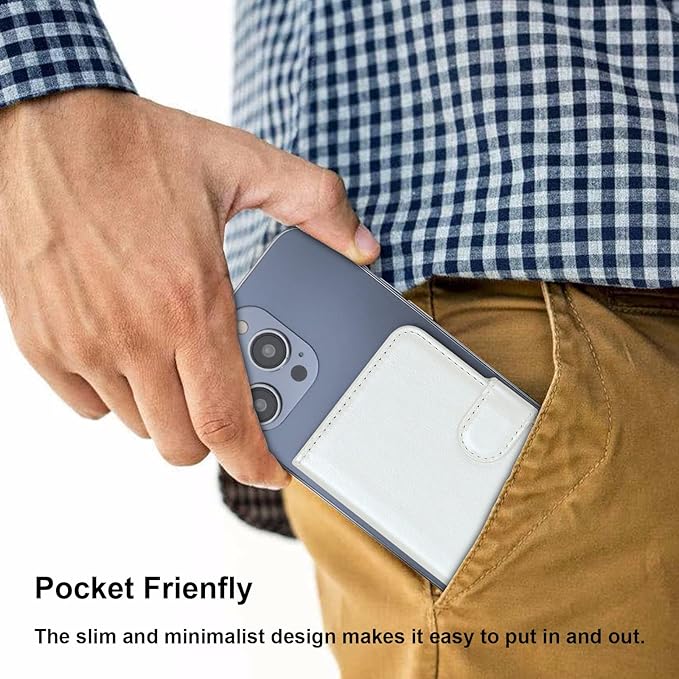 Bocasal for MagSafe Wallet Magnetic Card Holder, RFID Blocking Leather Card Slots for iPhone 17/16/15/14/13/12 Pro/Max/Plus/Air, Adjustable Kickstand Flip Mag Safe Wallet (White)