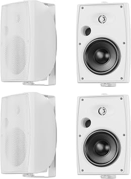 STUDIOFINIX 6.5 Inch Max 800W Outdoor Bluetooth Speakers Waterproof Wired with Multifunctional Amplifier Wall Mount Outdoor Speaker System for Patio Garden Poolside Home(4 Speakers,White)