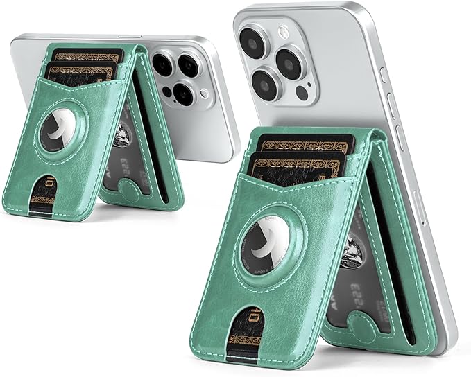 Compatible with Magsafe Case with RFID Blocking Card Holder AirTag pocket for iPhone 17/16/15/14/13/12 Pro/Pro Max/PlusSeries,Not Fit iPhone Mini,Blue Green