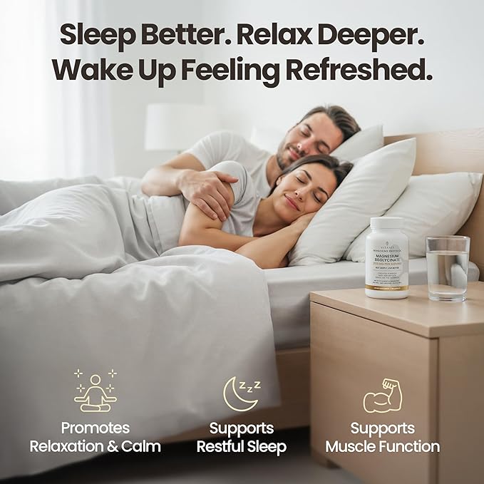 Vitasei Magnesium Bisglycinate – High Absorption Chelated Formula – 2000 mg per Serving (200 mg Elemental Magnesium) for Relaxation, Sleep & Muscle Recovery – Gentle on Stomach – 90 Capsules
