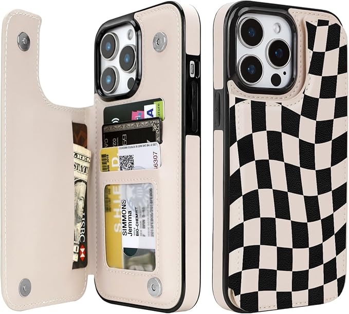 uCOLOR Compatible with iPhone 14 Pro Max Wallet Case with Card Holder Slot Folio Flip PU Leather Kickstand Double Magnetic Clasp and RFID Blocking Design Cover 6.7" (Dune Mirage Checkered)