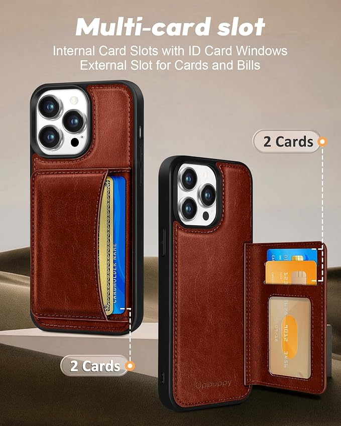 for iPhone 13 Pro Max Case with Wallet - Fits 4 Card Slots, Compatible with MagSafe for Women Men Durable PU Leather Credit Card Holder Kickstand Phone Cover for Apple 13 Promax, Brown