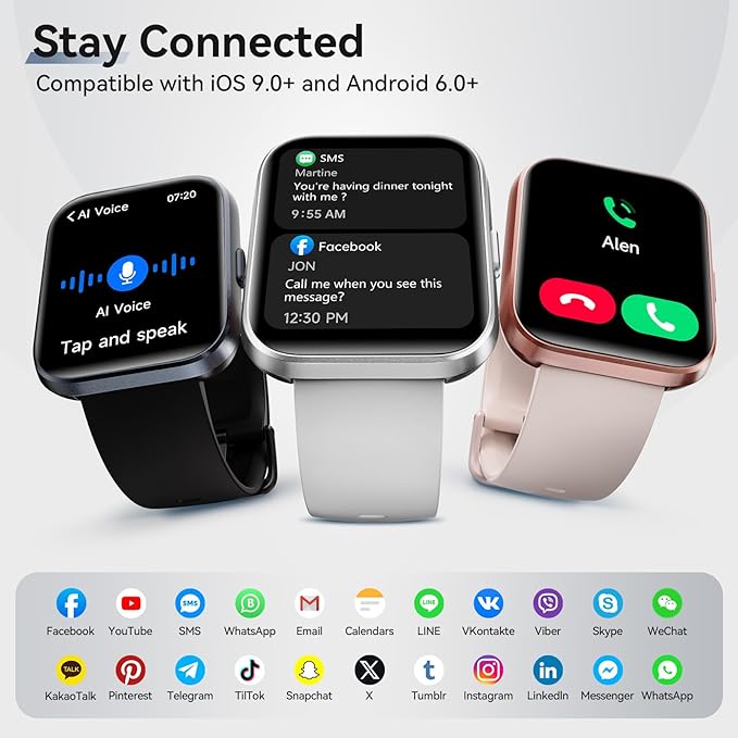 Smart Watch for Android Phones/iPhones, 1.85" HD Smart Watches for Women Men with Heart Rate/SpO2/Sleep Monitor, 3ATM Waterproof Fitness Tracker Watch with 120 Sport Modes, Health Tracker