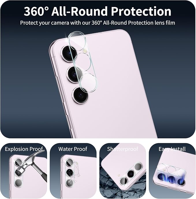 Screen Protector & Camera Lens Protector for Samsung Galaxy S23, HD Tempered Glass, High Light Transmittance, 9H Hardness 2.5D Curved Edges Anti-Scratch Impact-Protection Case-Friendly, 3-Pack Each
