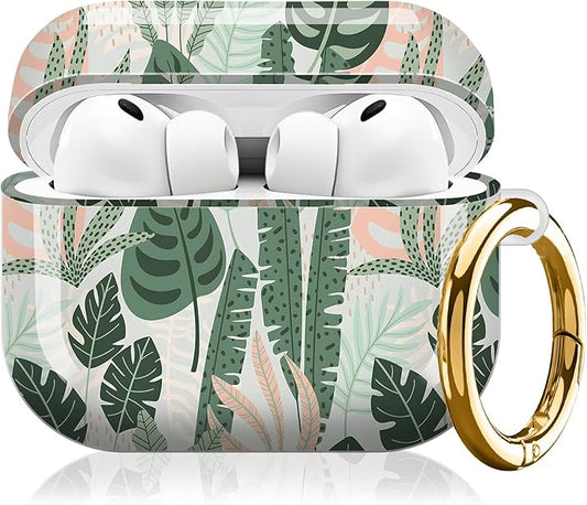 Compatible with AirPod Pro 3 (2025),Cute Case Cover for Women & Men, Full Protection Shockproof Hard Case with Keychain, Wireless Charging Case Accessories(Abstract Tropical Leaves)