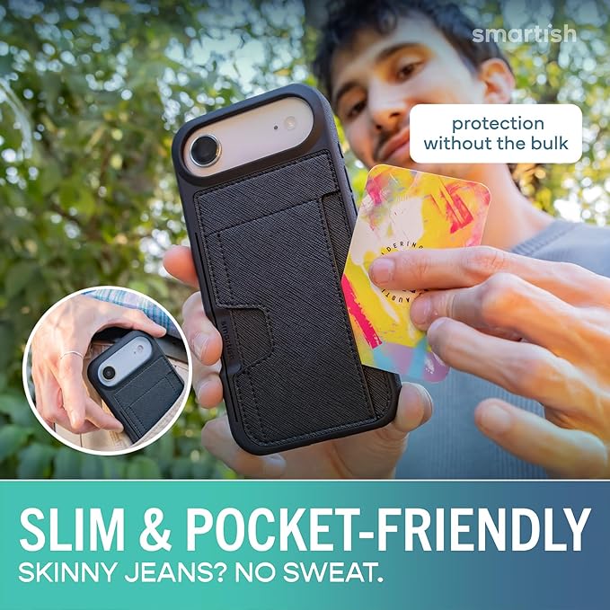 Smartish® iPhone Air Wallet Case - Wallet Slayer Vol. 2 [Slim + Protective] Credit Card Holder w/Kickstand - Drop Tested Hidden Card Slot Cover for Apple iPhone Air - Black Tie Affair