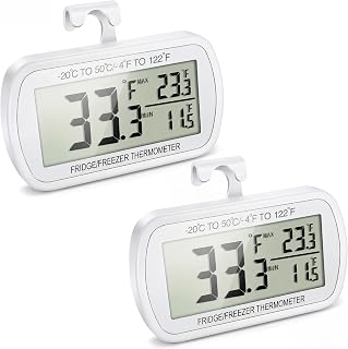 Waterproof Refrigerator Fridge Thermometer, Digital Freezer Room Thermometer, Max/Min Record Function Large LCD Screen and Magnetic Back for Kitchen, Home, Restaurants (2 Pack)