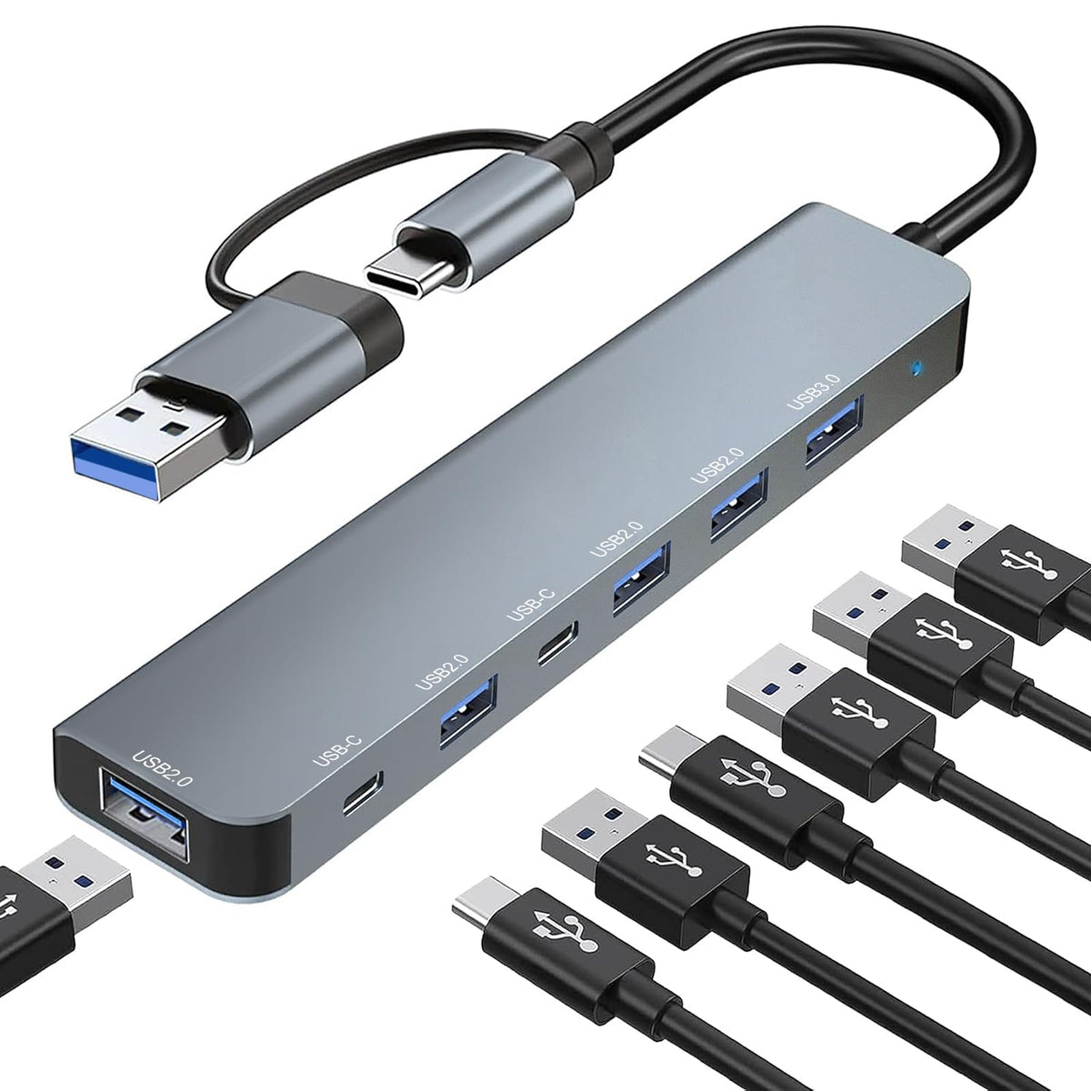 USB C Hub, USB Hub 3.0, Upgrade 7 in 2 USB Splitter | Computer Accesso - Image 1