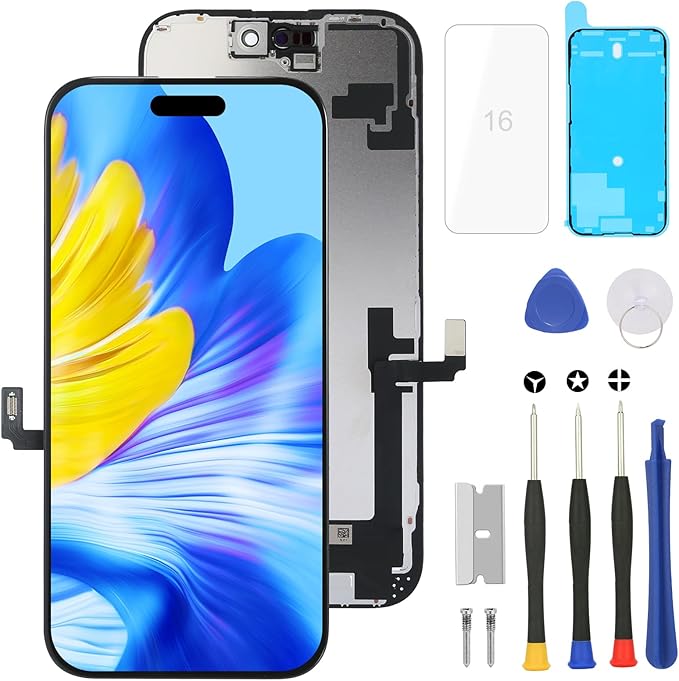 for iPhone 16 Screen Replacement Kit Full Assembly, iPhone 16 Replacement for A3287 A3081A3286 A3288 LCD Display Digitizer Screen with 3D Touch Digitizer and True Tone and Repair kit