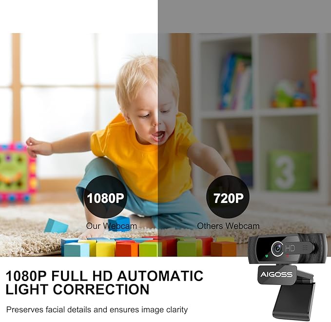 Wodgreat 1080P Webcam Computer Camera with Microphone & 95° Wide View - Auto Light Correction USB Webcam for PC, Mac, Laptop, Desktop - Built-in Privacy Cover Plug & Play for Zoom/Skype/Streaming