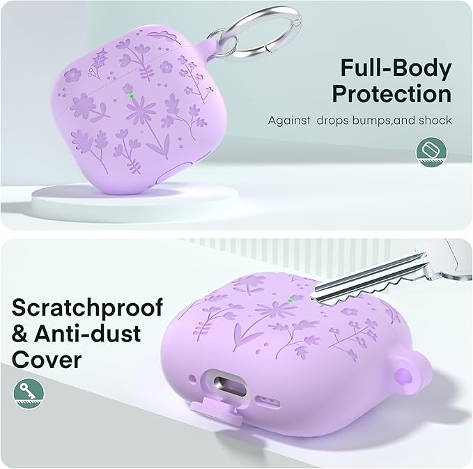 Maxjoy for AirPods 4 Case, Engraved Silicone Cute AirPod 4 Case for Women Men Protective iPod 4 Cover with Keychain Cleaning Kit for AirPod 4th Generation Cover 2024, Purple