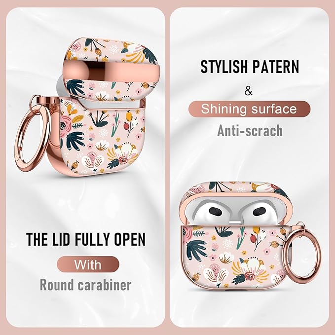 Maxjoy for AirPods 3rd Generation Case, Compatible with Apple AirPods 3rd Charging Case, Pink Flowers