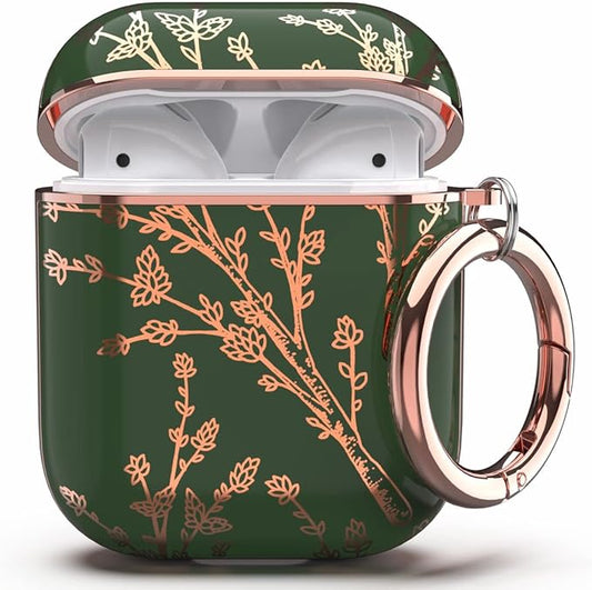 TATOFY Case Cover for AirPods 1&2, Elegant Cute Flower Patterns Protective Hard Case with Clip Keychain