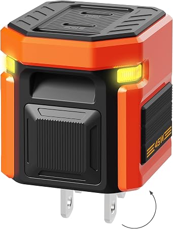 45W Max GaN Fast Charging, USB C Charger Block, Dual Type-C Ports, 90° Foldable Plug, Compact Travel Charger with Touch Light, for iPhone 17/16/15 Pro, iPad Pro and Samsung Galaxy S26/S25