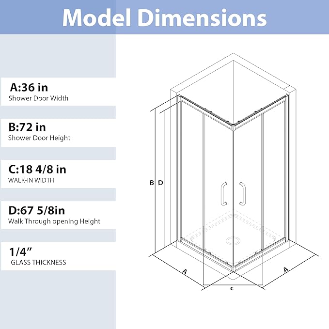 Corner Shower Enclosure 36" W x 36" W x 72" H in Matte Black, Double Sliding Corner Shower Door with Nano Explosion-Proof Film, 1/4" (6mm) Tempered Glass (Shower Base Not Included)
