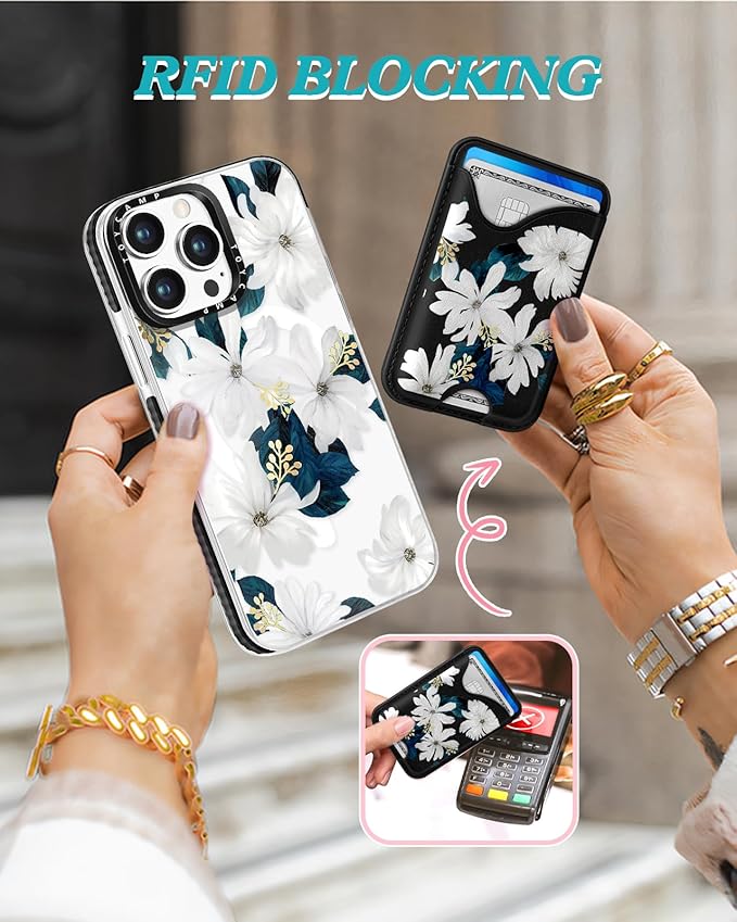 Toycamp for iPhone 14 Pro Max Case - Compatible with Magsafe Credit Card Holder Wallet Magnetic Cute Women Teen Girls Kawaii Girly Pretty Flower Floral Design Phone Cover for iPhone 14 Promax