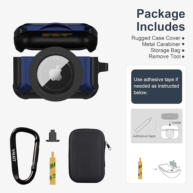 Valkit Compatible Airpods Pro 2/1 Case and AirTags Cover, 2 in 1 Rugged Protective Cases Shockproof Air Pod Pro Cases for Men Women iPod Airpods Pro 2nd/1st Generation Case and Airtag(Black/Blue)