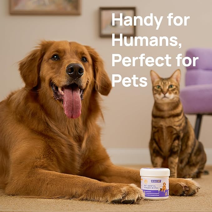 HICC Pet Teeth Cleaning Wipes for Dogs & Cats, Vet-Recommended Remove Bad Breath, Plaque, Tartar Buildup Dog Finger Toothbrush Wipes, Dog Tooth Brushing Kit, Pet Toothpaste & Toothbrush Alternatives